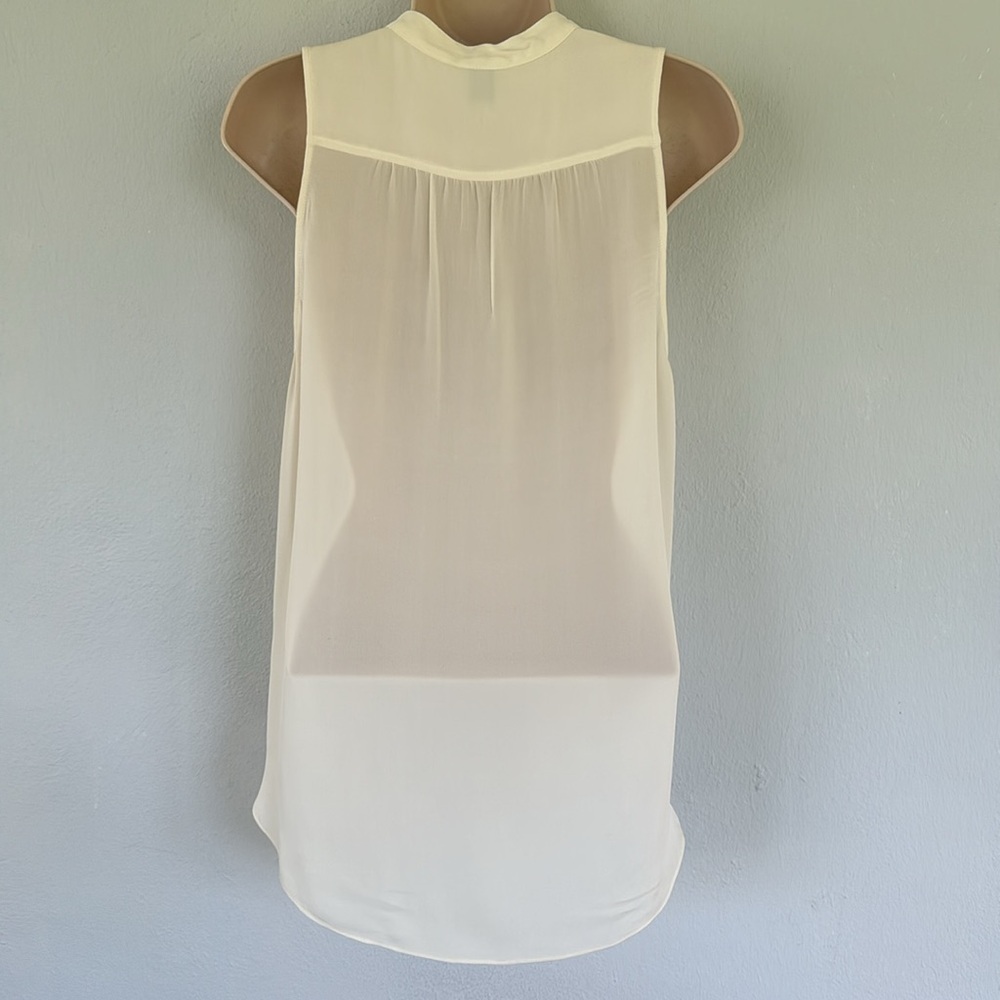 Haute Hippie cream white silk sleeveless mesh half button blouse size small - Picture 9 of 11